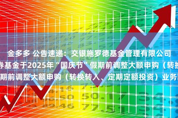 金多多 公告速递:交银施罗德基金管理有限公司关于交银裕隆纯债债券基金于2025年“国庆节”假期前调整大额申购(转换转入、定期定额投资)业务限额